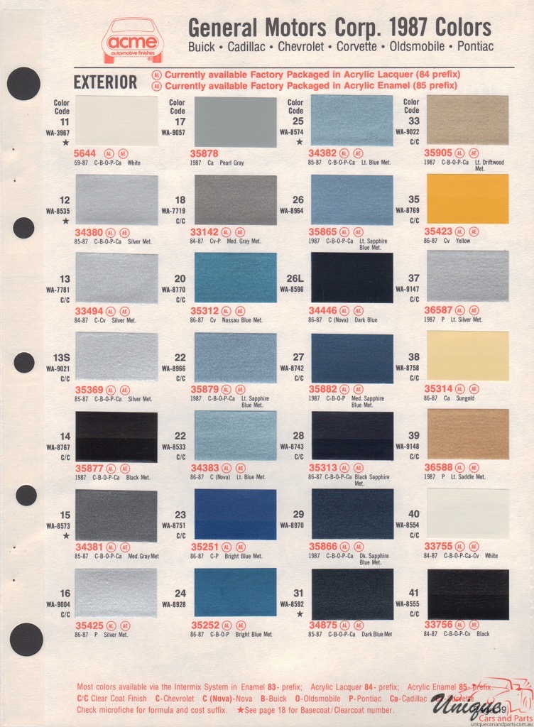 1987 General Motors Paint Charts Acme 1